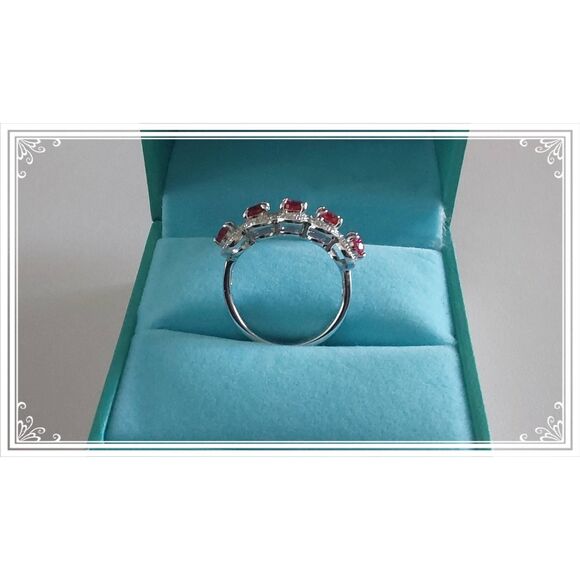 SALE~2.6 Carat Five Oval Ruby & White Sapphire Cocktail Ring Sz 8 - Picture 3 of 5